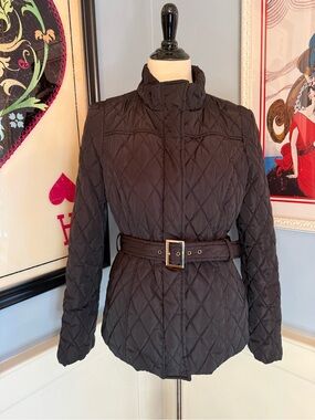 Black Quilted Women's Belted Hip Length Jacket Sz L